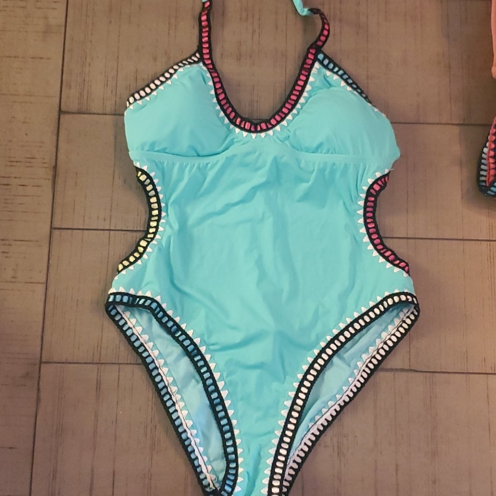 Bar III Embroidered One Piece Bathing Suit NWT